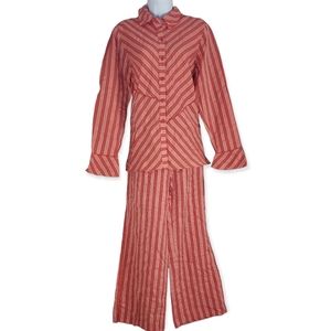 NWT Susan Bristol orange & peach seersucker striped pajamas Womens Medium